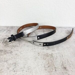 3/$30 FOSSIL Leather Colorblock Skinny Belt Metallic Studded size L